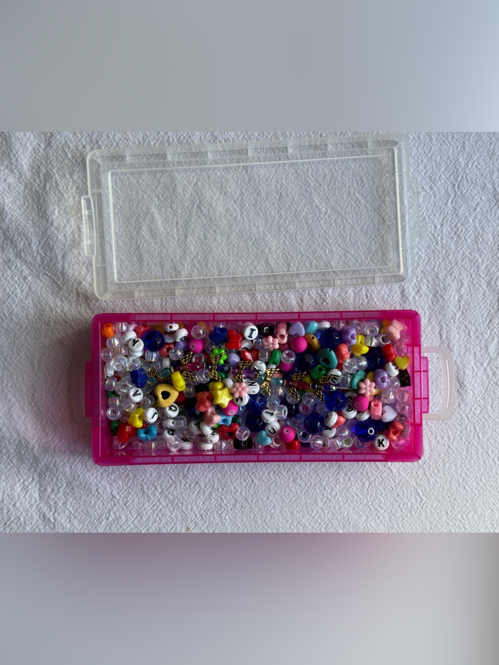 Pink Bead Storage Box with Mixed Craft Beads
